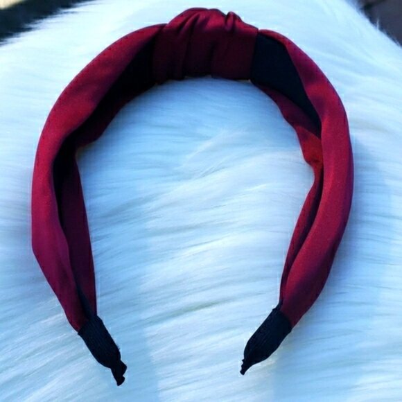Satin Fabric Knot Headband in Burgundy - Picture 4 of 4